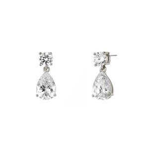 Nadri Round & Pear CZ Drop Earrings Rhodium Silver Bridal